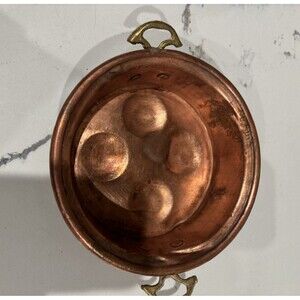 Antique 1900s Copper Pan with Brass Handles, Escargot or Eggs or Aebleskivers